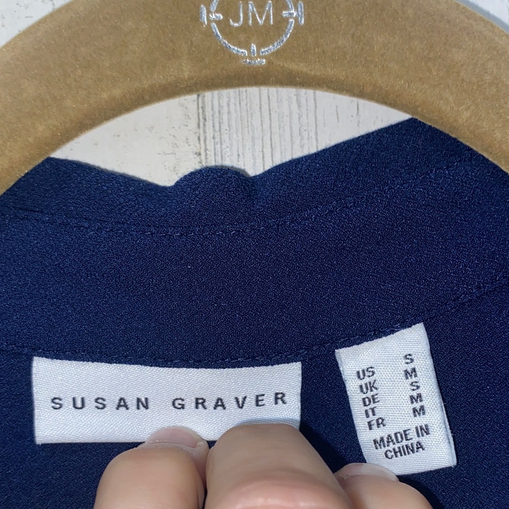 0305 Susan Graver Navy Blue Button-Up Shirt - Picture 2 of 5